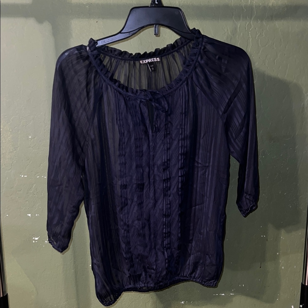 Express Women's Navy Blue Pleated Blouse